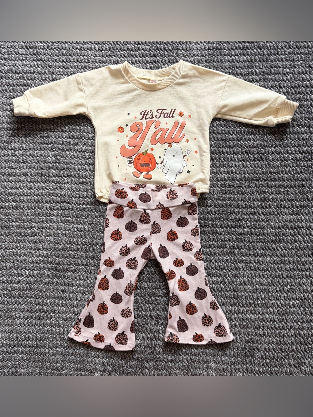 Baby Girl 0-3M Halloween Outfit - Bodysuit & Flare Leggings Fall Pumpkin 2pc Set
